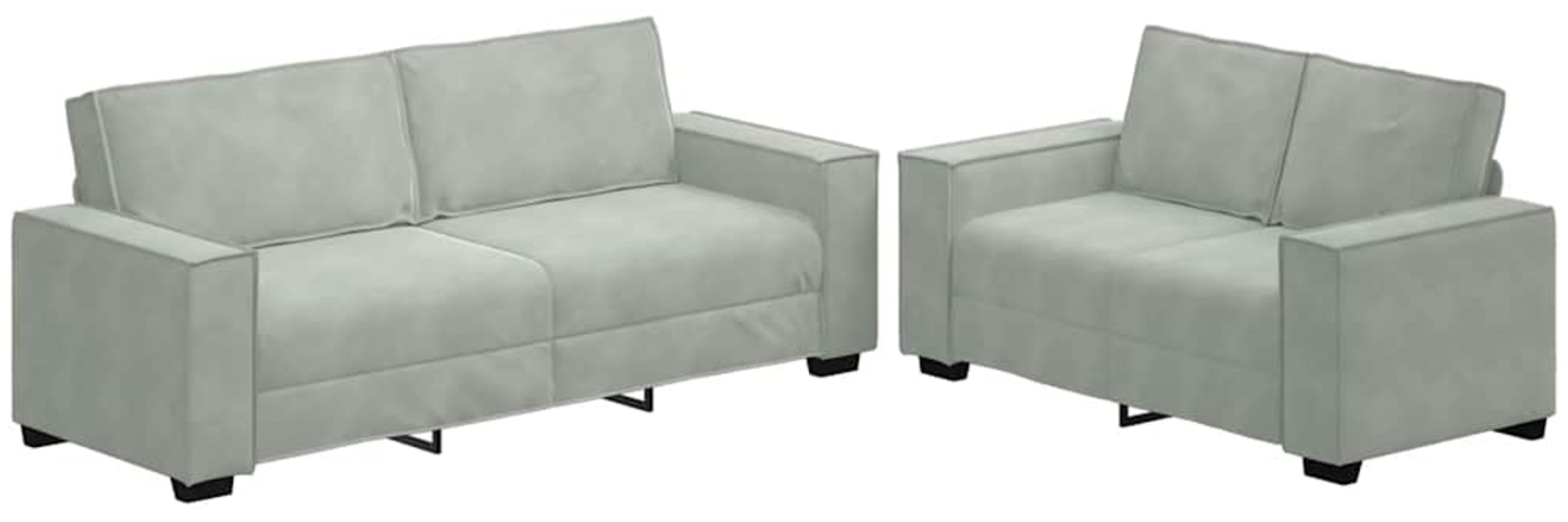 vidaXL 2-tlg. Sofagarnitur mit Kissen Hellgrau Samt 3324700 Bild 1