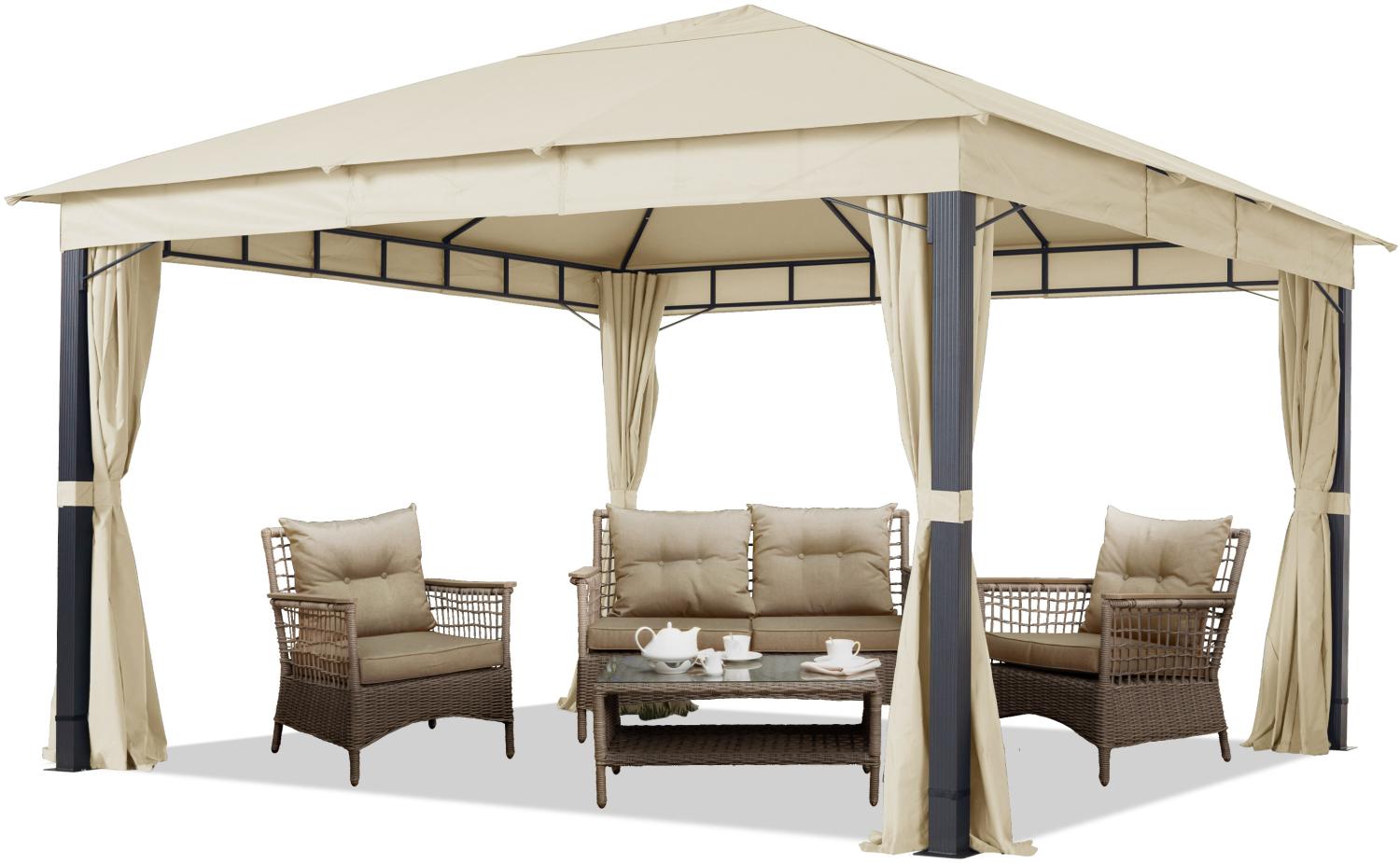 Gartenpavillon 4x4m ALU PREMIUM ca. 220g/m² Dachplane wasserdicht, Pavillon Gartenzelt 4 Seitenteile champagner Bild 1