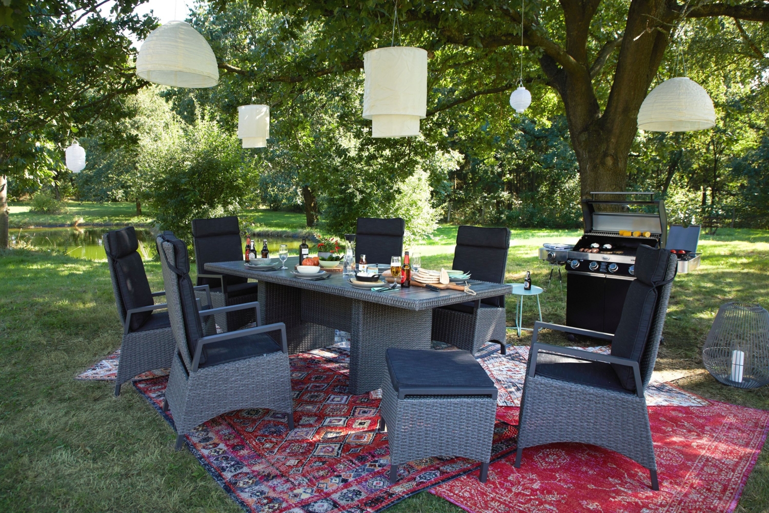Gartenhocker Keramo Dining, Rattan, Grau, Schwarz, 57 x 46 x 47 cm Bild 1