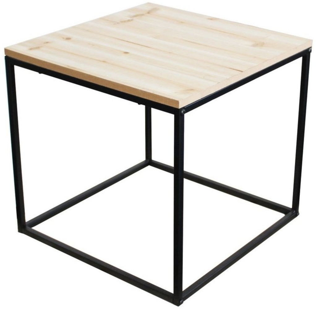 Metall Beistelltisch mit Holz Tischplatte - 39x39x36 cm - Couchtisch Sofatisch Tisch Bild 1