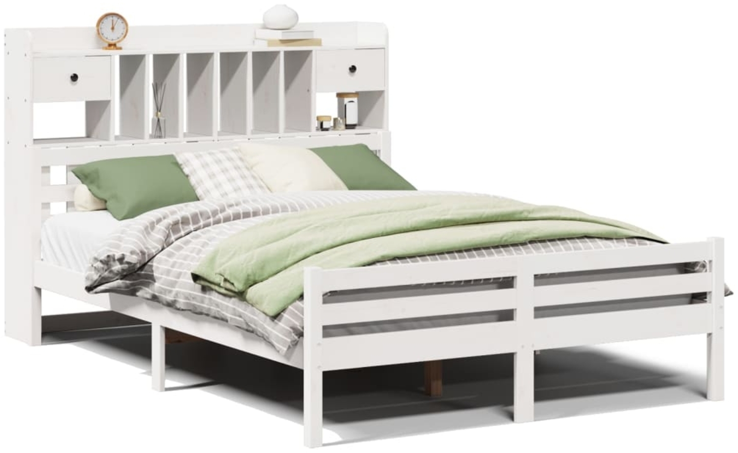 vidaXL Massivholzbett mit Regal ohne Matratze Weiß 150x200 cm Kiefer 3322266 Bild 1