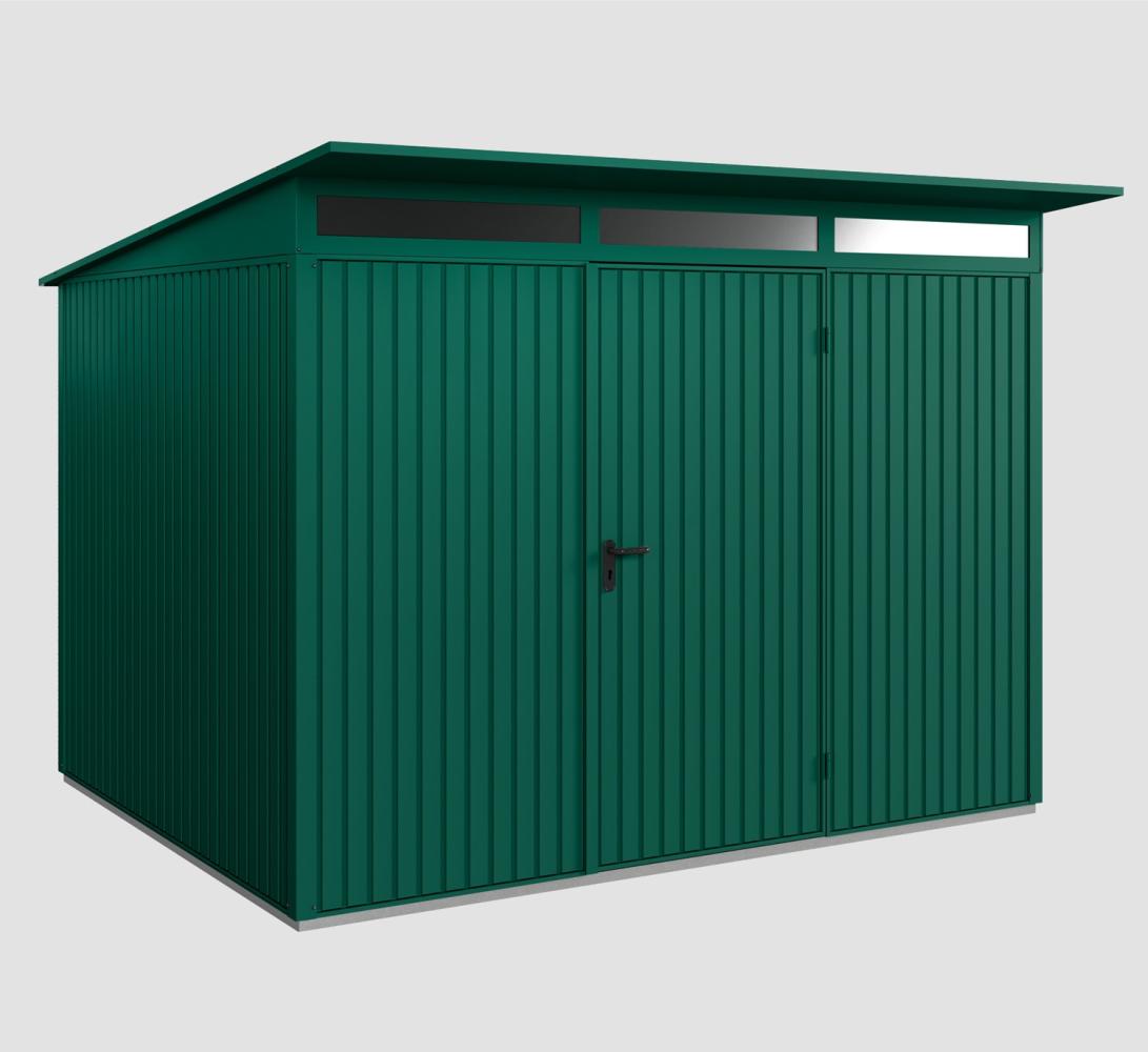 Hörmann Ecostar Metall-Gerätehaus Trend mit Pultdach Typ 3, 238x303 cm , moosgrün, 7,2 m²,1-flüglige Tür Bild 1