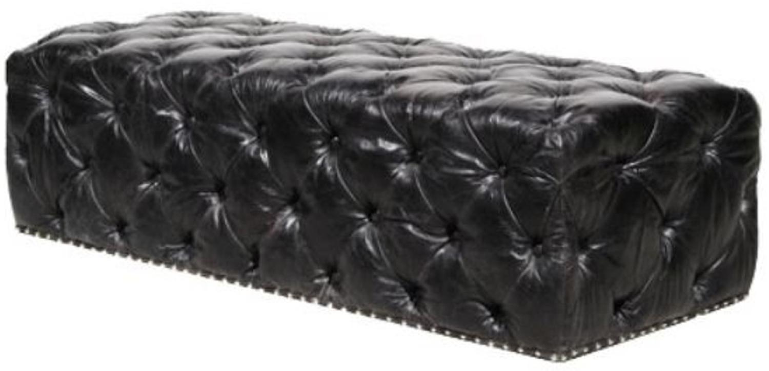 Casa Padrino Chesterfield Echtleder Fußhocker Vintage Schwarz 140 x 60 x H. 42 cm - Luxus Qualität Bild 1