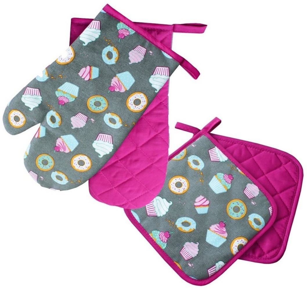 Delindo Lifestyle Topfhandschuhe und Topflappen, Ofenhandschuhe, (4-tlg), Hitzebeständig bis 250 °C für maximal 15 Sekunden Bild 1