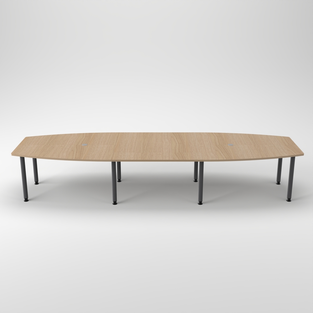 Rheinland Möbel Konferenztisch KONTI 400x130 cm – ovaler Besprechungstisch in Eiche mit graphitfarbenen Rundrohrfüßen & 2 Kabelauslässen, erweiterbarer Meetingtisch für 12–14 Personen, moderner XXL-Tisch fürs Büro Bild 1
