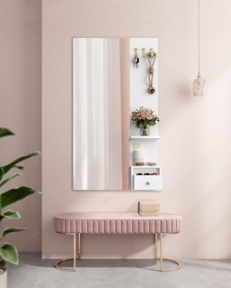 Songmics Wandspiegel, Spiegel, mit Stauraum, Spiegel groß, 108 x 60 x 17,5 cm, mit 3 Haken, einfacher Aufbau, Für Wohnzimmer, Flur, Schlafzimmer, wolkenweiß LFMDE012W01 Bild 1