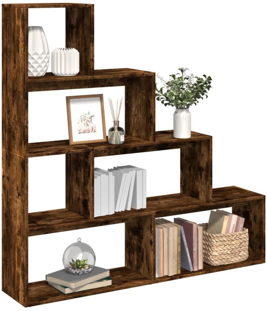 vidaXL Raumteiler-Bücherregal 4 Stufen Räuchereiche 143,5 x 29 x 143,5 cm 857998 Bild 1