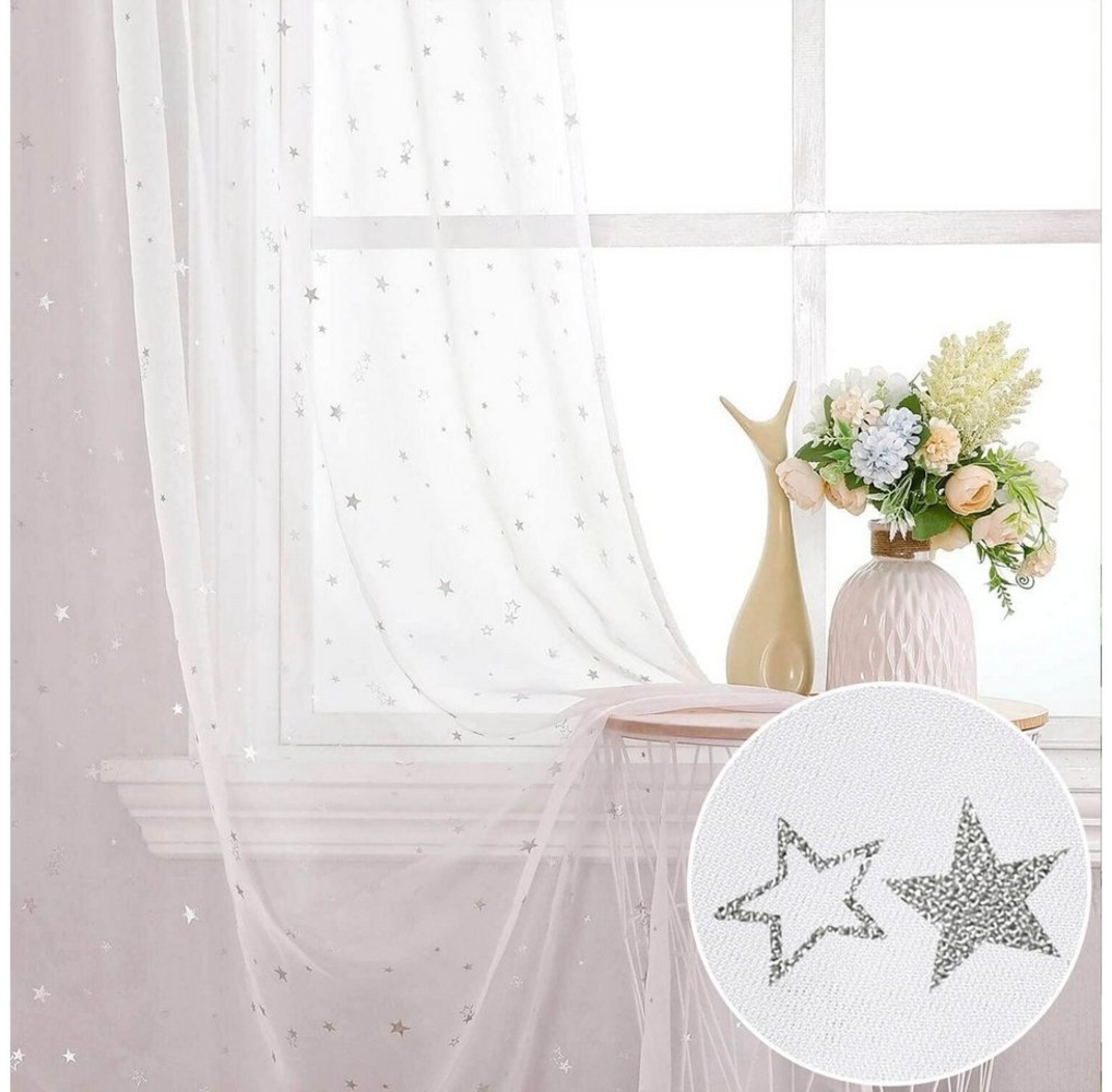 BTTO V&G Vorhang Gardine Sternen, Vorhang Ösen, Transparent/80 % Verdunkelungsvorhänge, Wohnzimmer Schlafzimmer 132X160/132X213/132X244cm Bild 1