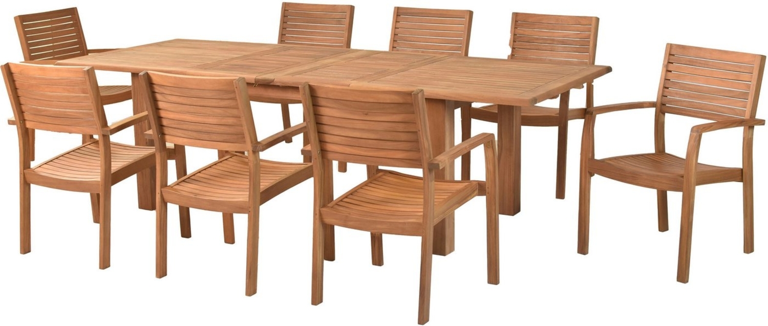 MERXX Garten-Essgruppe »Batavia«, (Set, 9-tlg, Tisch doppelt ausziehbar: 100x 180/220/260x 75 cm), Sessel stapelbar, Doppelausziehtisch Beine 9x9 cm stark Bild 1