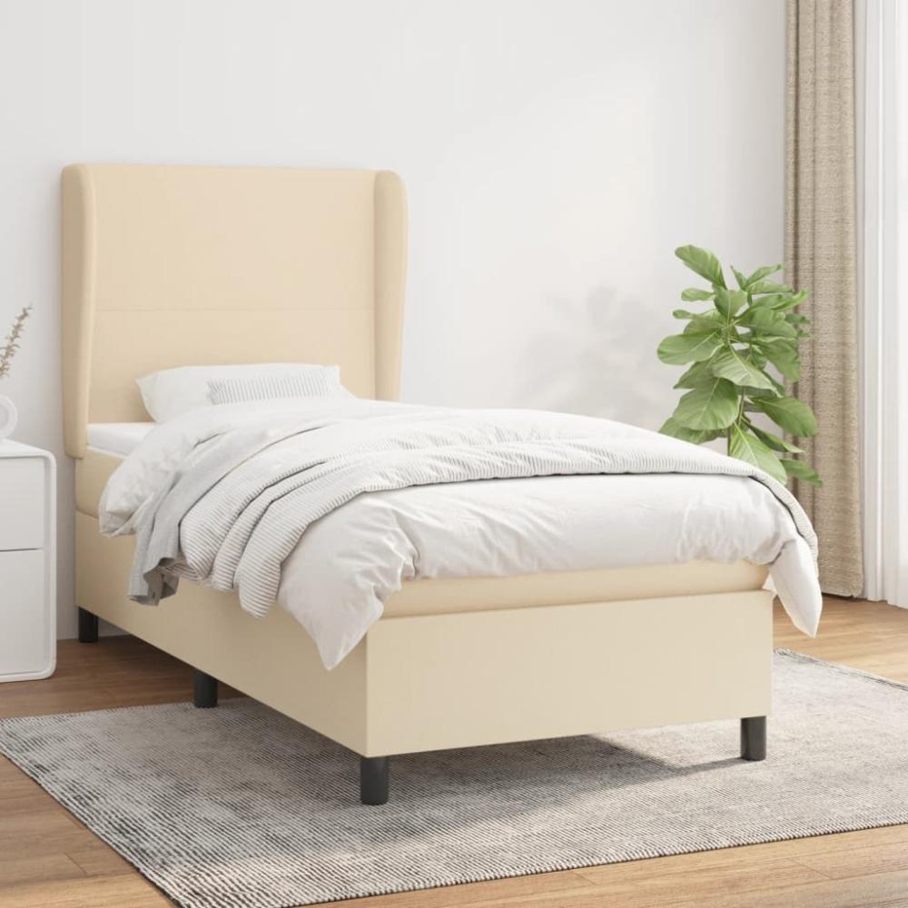 Boxspringbett mit Matratze Stoff Creme 90x200 cm Bild 1