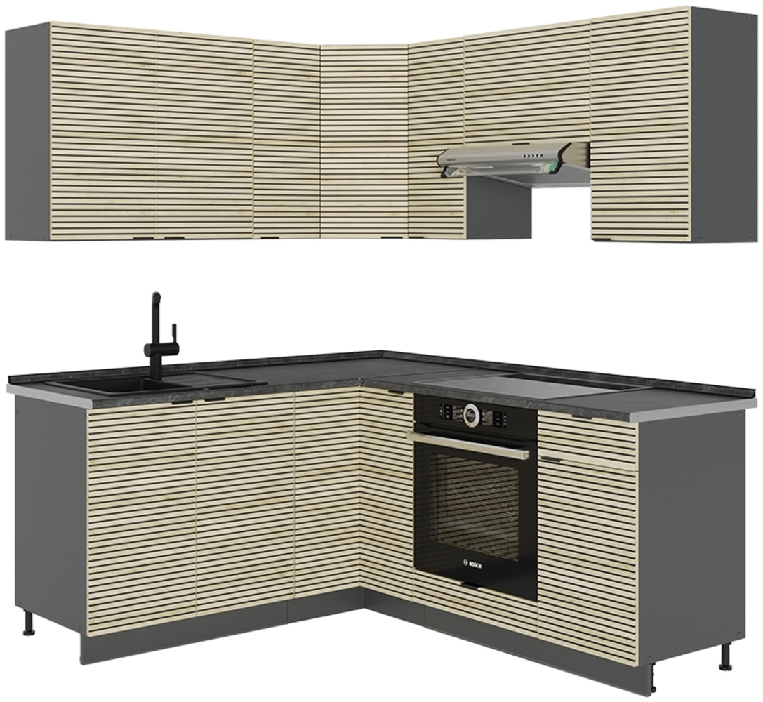 Eckküche Fame-Line Eiche Paneel/Anthrazit 190 x 60 cm , AP Anthrazit Vicco Bild 1