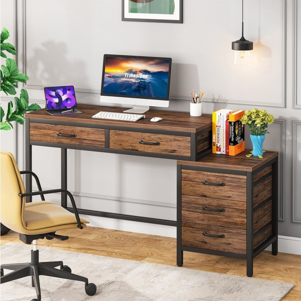 Tribesigns Computertisch mit 5 Schubladen, Home Office Schreibtische mit Schubladenschrank Bild 1