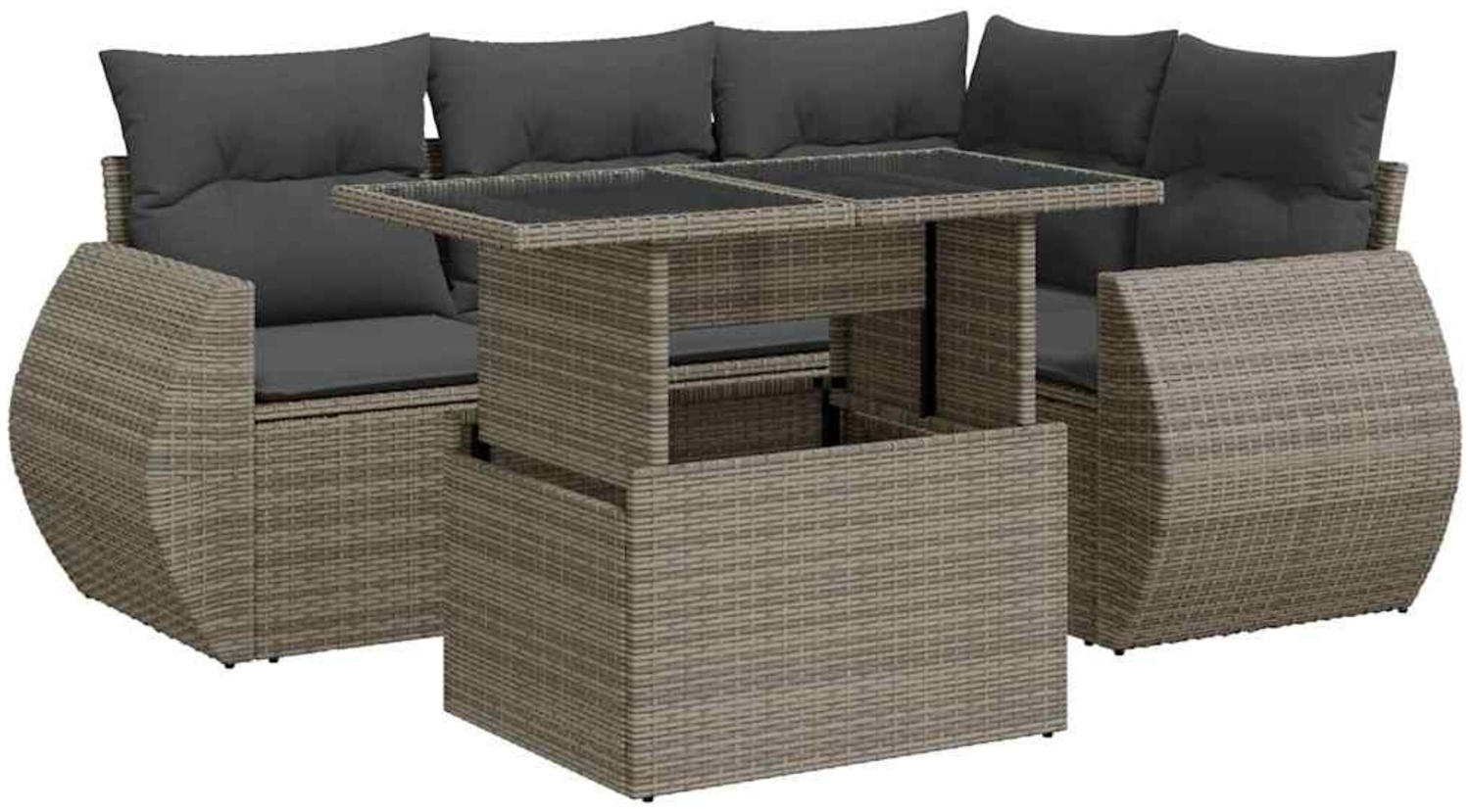 vidaXL 5-tlg. Garten-Sofagarnitur mit Kissen Grau Poly Rattan 3326631 Bild 1