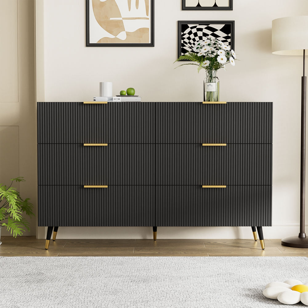 Merax Elegantes Sideboard mit modernem Design, Kommode mit Schubladen und viel Stauraum, Schwarz und Gold Bild 1