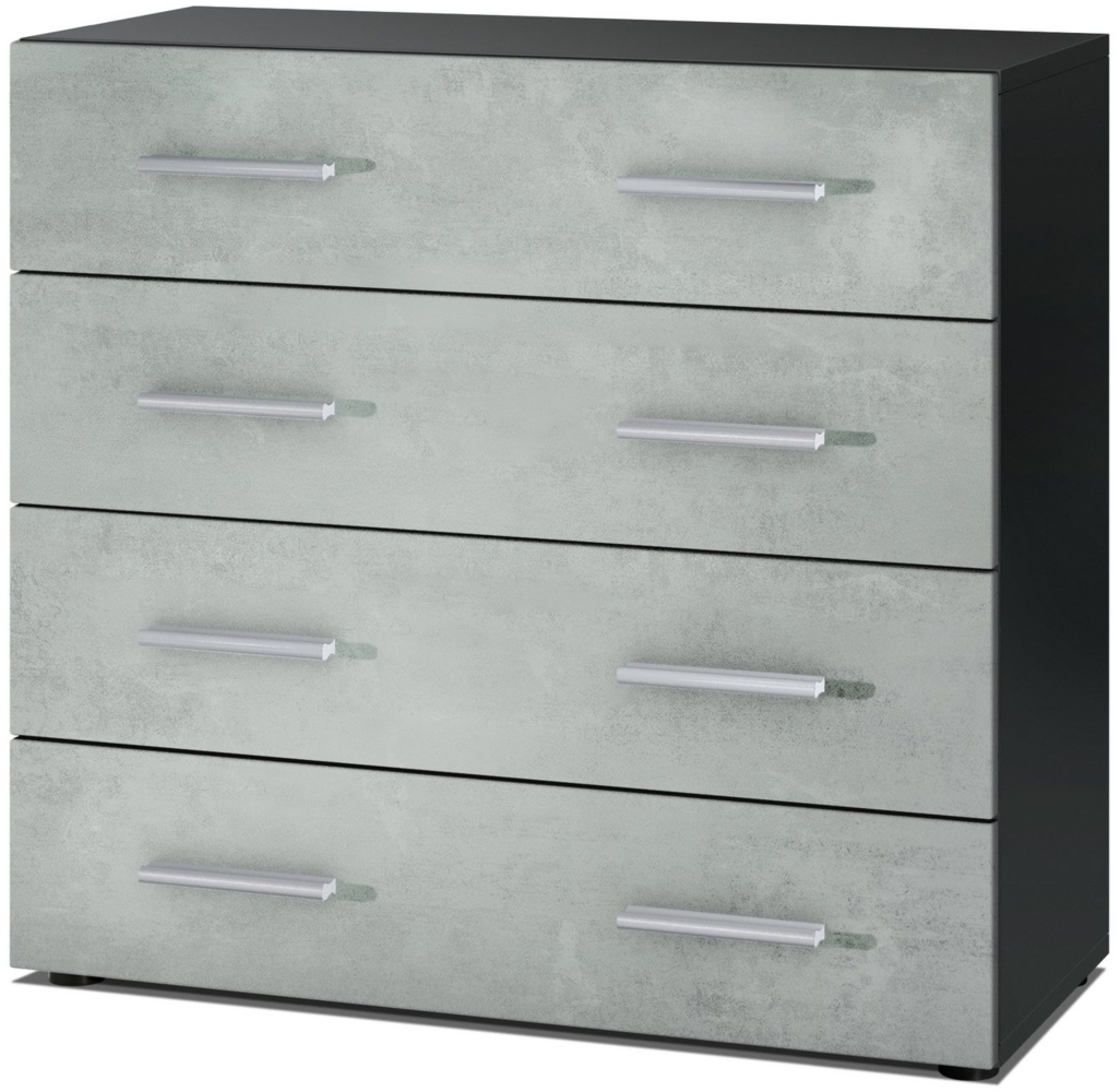 Vladon Sideboard Pavos, Kommode mit 4 Schubladen, Schwarz matt/Beton Oxid Optik (76 x 72 x 35 cm) Bild 1