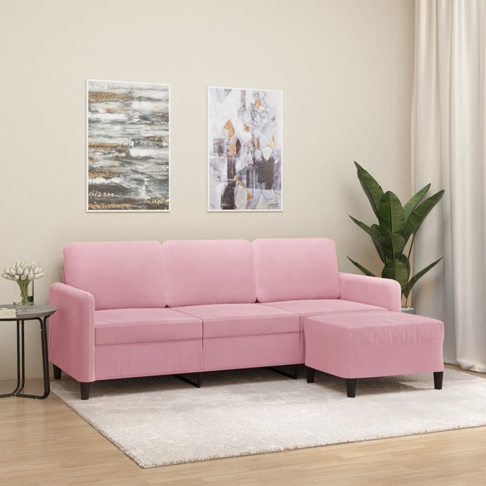 vidaXL 3-Sitzer-Sofa mit Hocker Rosa 180 cm Samt 3201177 Bild 1