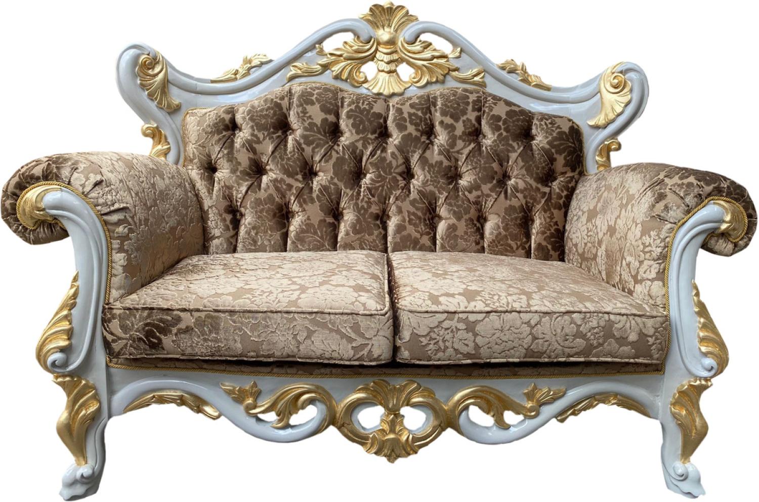 Pompöös by Casa Padrino Luxus Barock 2er Sofa Gold Bouquet Muster / Weiß / Gold - Pompööses Barock Sofa designed by Harald Glööckler Bild 1