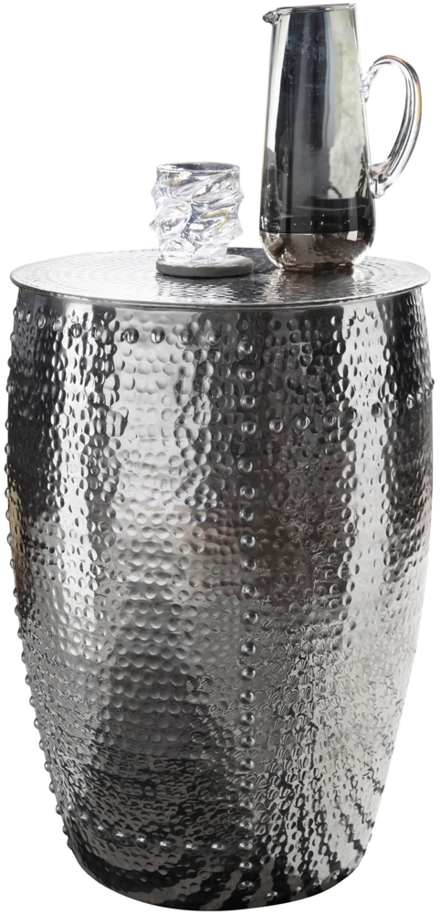 Beistelltisch 41,5 x 62 x 41,5 cm Aluminium Silber Dekotisch orientalisch rund, Kleiner Hammerschlag Abstelltisch, Designer Ablagetisch Metall modern, Anstelltisch schmal Bild 1