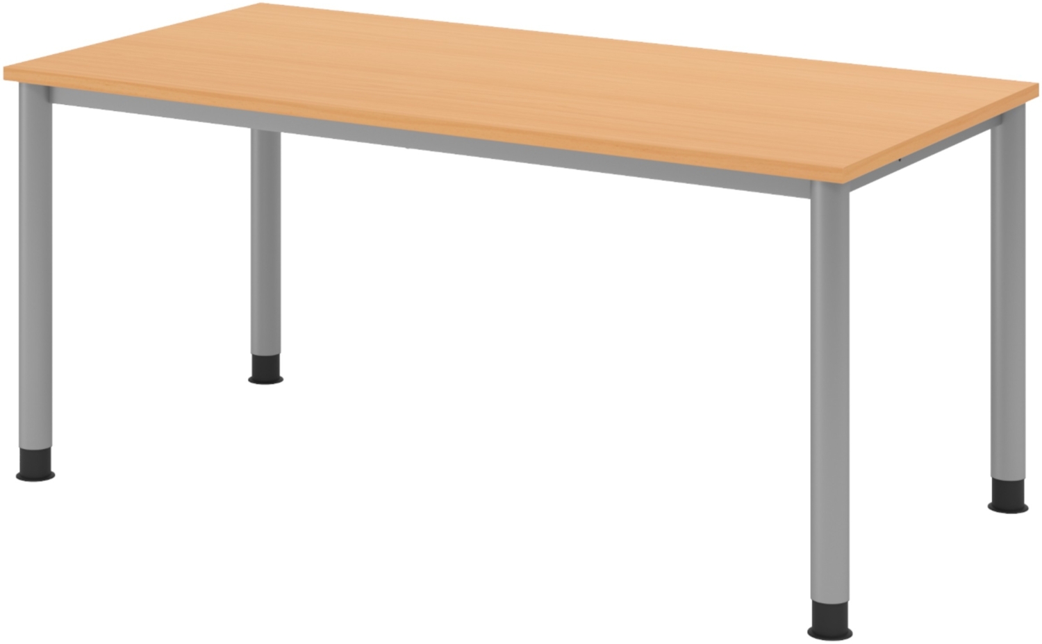 bümö höhenverstellbarer Schreibtisch H-Serie 160x80 cm in Buche, Gestell in Silber - PC Tisch für's Büro manuell höhenverstellbar, Computertisch verstellbar, HS-16-6 Bild 1