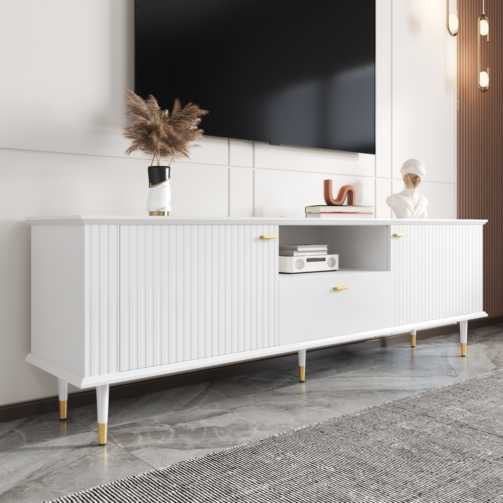 TV-Schrank mit offenen Fächern und Schubladen 170×36×54,5 cm, Weiß,modernes Design, viel Stauraum Bild 1