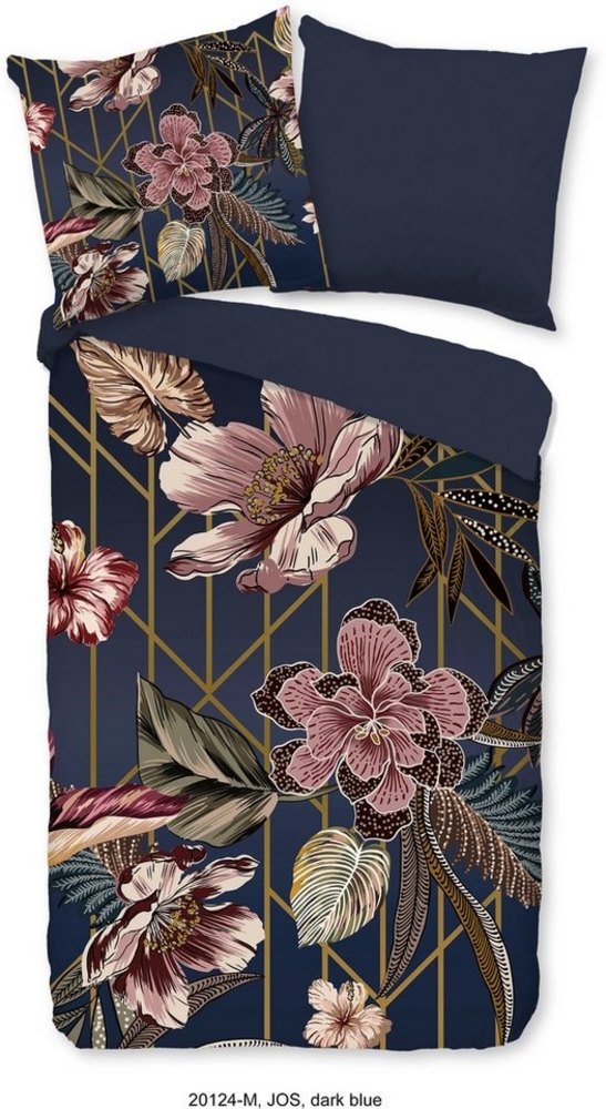 PURE luxury collection Wendebettwäsche Jos, Microfaser, 2 teilig, Mikrofaser, Pflegeleicht, Reißverschluss, Wendeoptik, Blume, Blau Bild 1