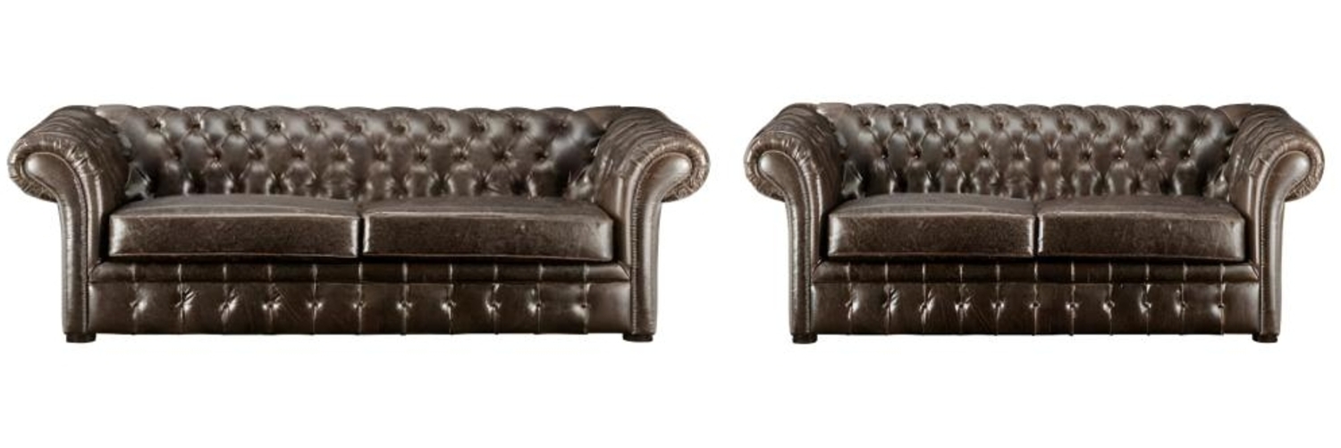 Vente-unique - Chesterfield Garnitur 3+2 - Vintage Leder - Braun - CLOTAIRE Bild 1
