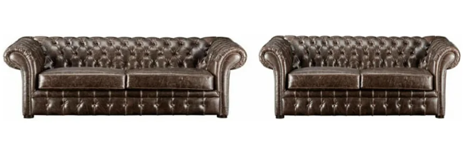 Vente-unique - Chesterfield Garnitur 3+2 - Vintage Leder - Braun - CLOTAIRE Bild 1