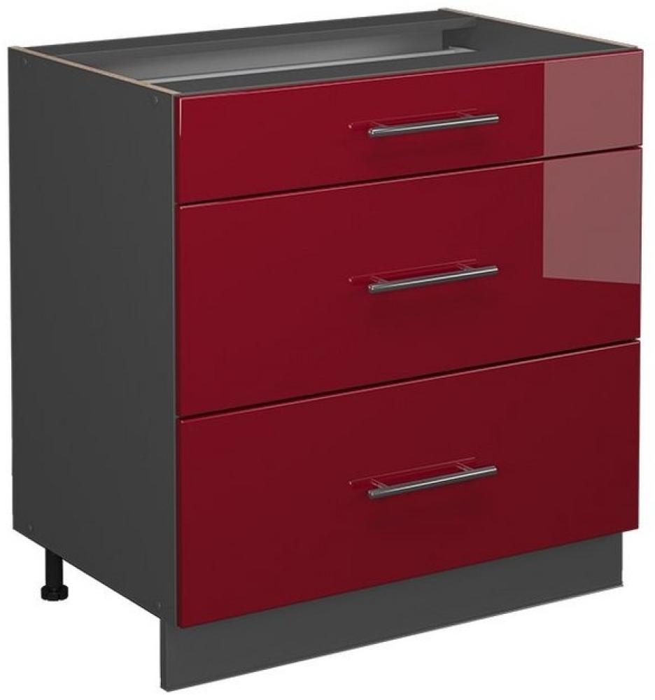 Vicco Küchenschrank Küchenmöbel Fame-Line modern Küche Einbauküche Küchenzeile Blende Unterschrank Hochschrank Hängeschrank (Anthrazit-Bordeaux-Rot Hochglanz, Schubladenunterschrank 80 cm) Bild 1