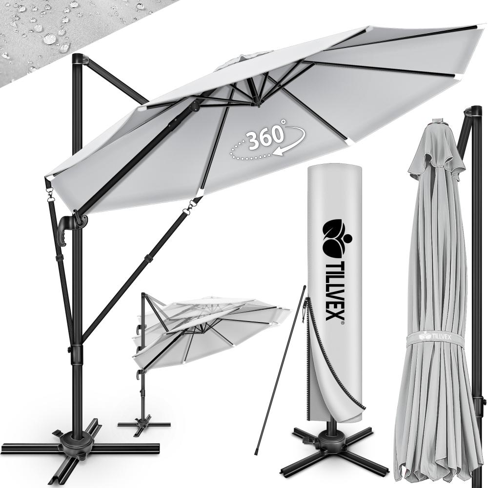 tillvex® Sonnenschirm verstellbar mit Kurbel, 360° drehbar, Polyester / Aluminium grau, Ø 300 cm Bild 1