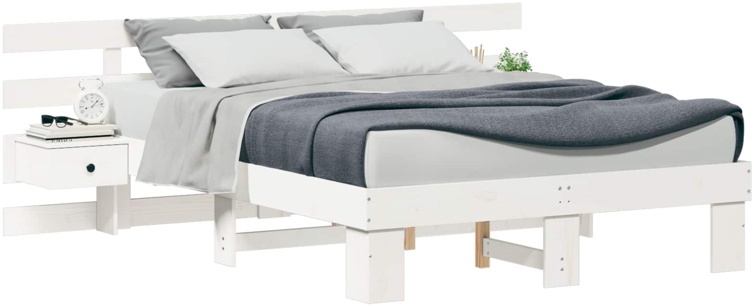 vidaXL Bettrahmen mit Kopfteil Weiß 140 x 190 cm Massives Kiefernholz 3385695 Bild 1
