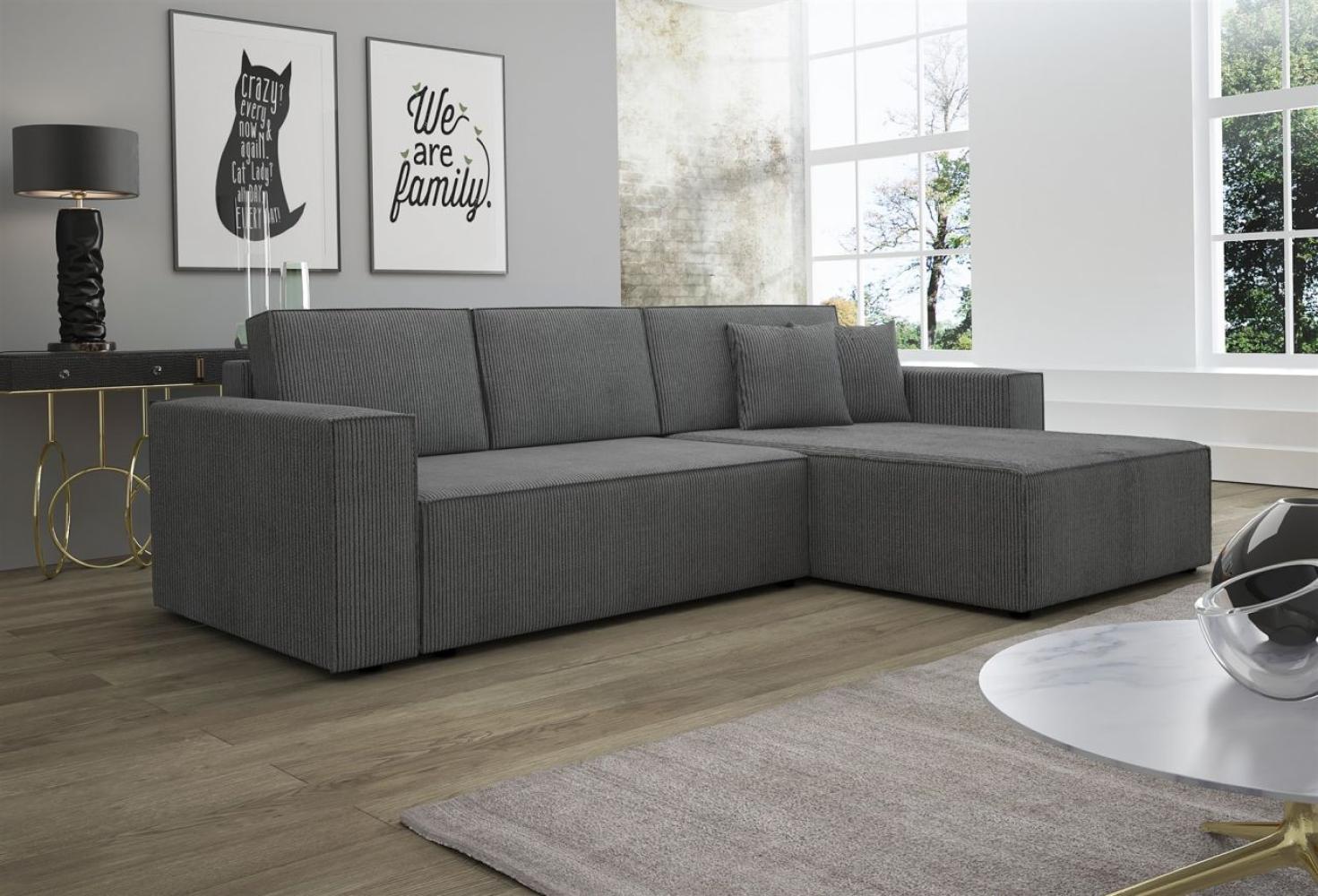 Ecksofa Schlafsofa Sofa CONOR PREMIUM Stoff Poso Dunkelgrau Ottomane Rechts Bild 1