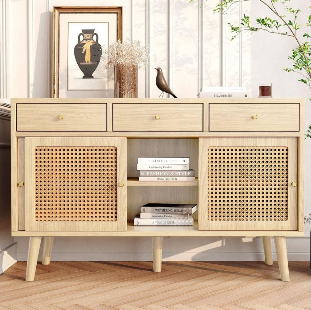 Sweiko Sideboard (mit 3 Schubladen und 3 Rattan-Schiebetüren), 120x 40x78cm Bild 1