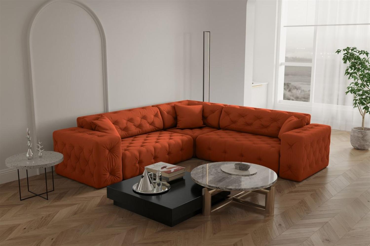 Ecksofa Designersofa CHANTAL in Stoff Opera Velvet Orange Seite Universal Bild 1