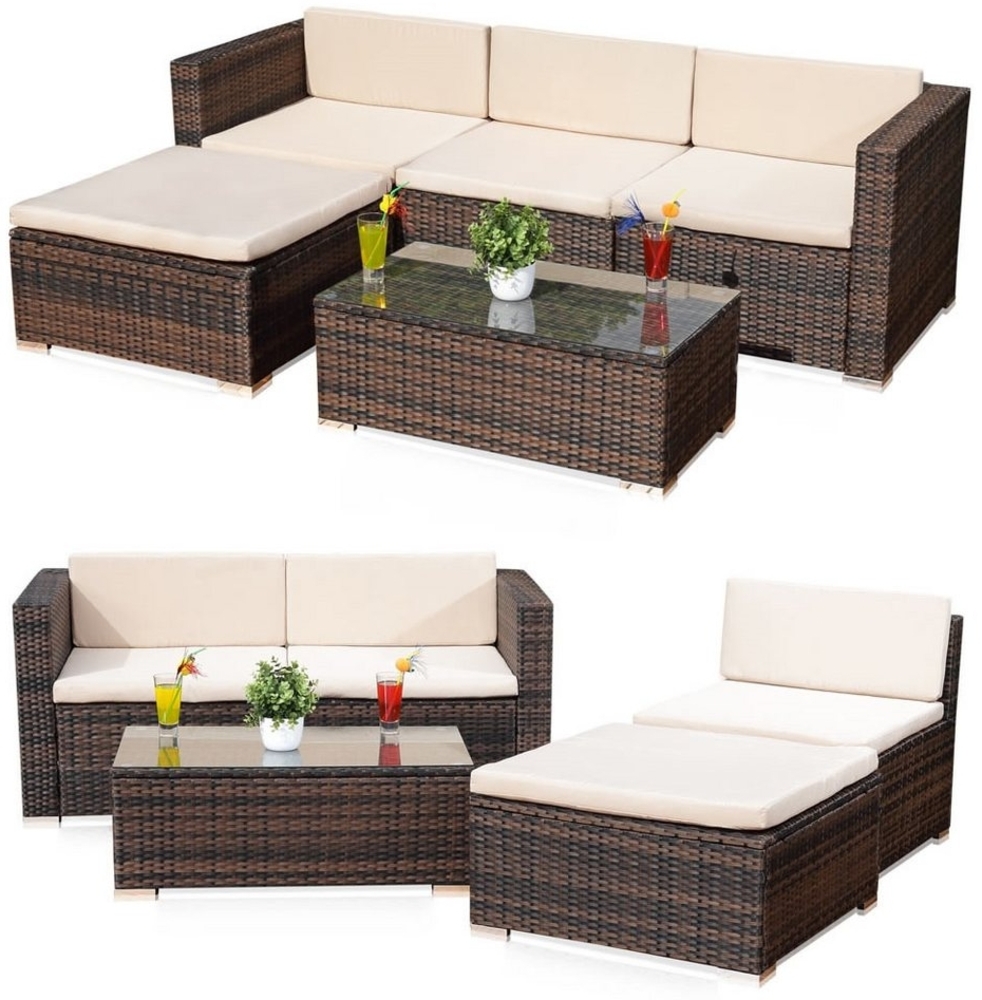 Lounge Sitzgruppe Rattanlounge Rattanmöbel Ecksofa Garten Tisch Polster braun Bild 1