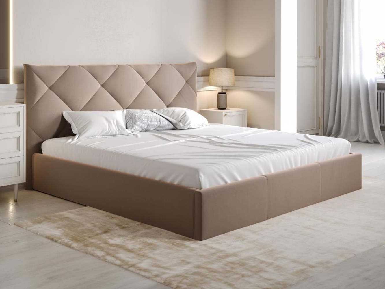 Vente-unique - Bett mit Bettkasten - 180 x 200 cm - Samt - Beige + Matratze - STARI von Pascal Morabito Bild 1