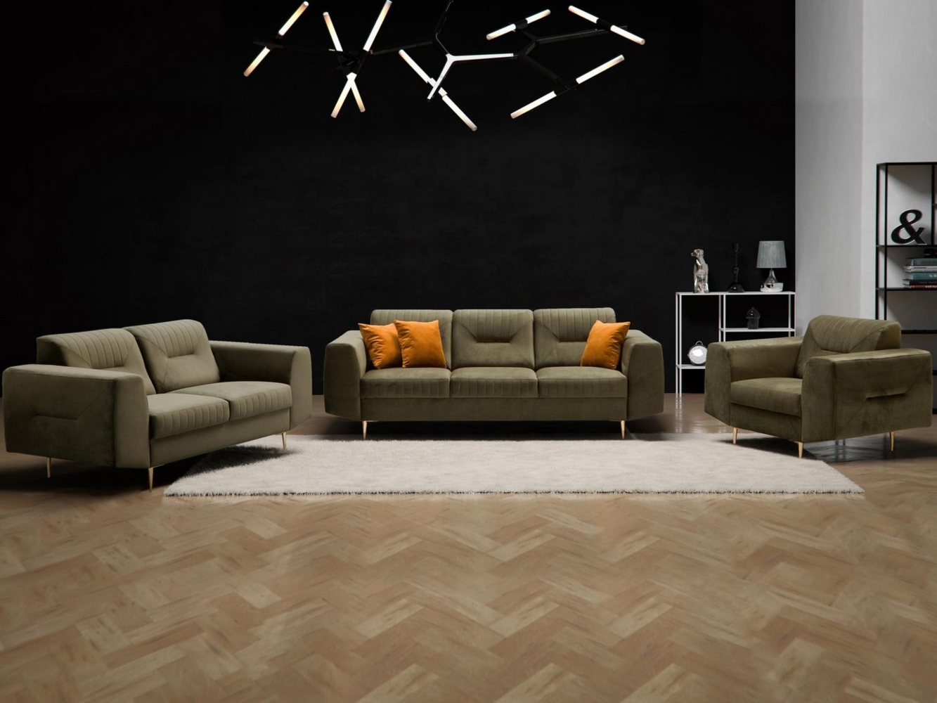 Beautysofa Polstergarnitur im modernen Stil auf hohen Metallbeinen VENEZIA, (Sessel + 2-Sitzer Sofa + 3-Sitzer Sofa im modernes Design), mit Metallbeine, Couchgarnituren aus Velours Bild 1