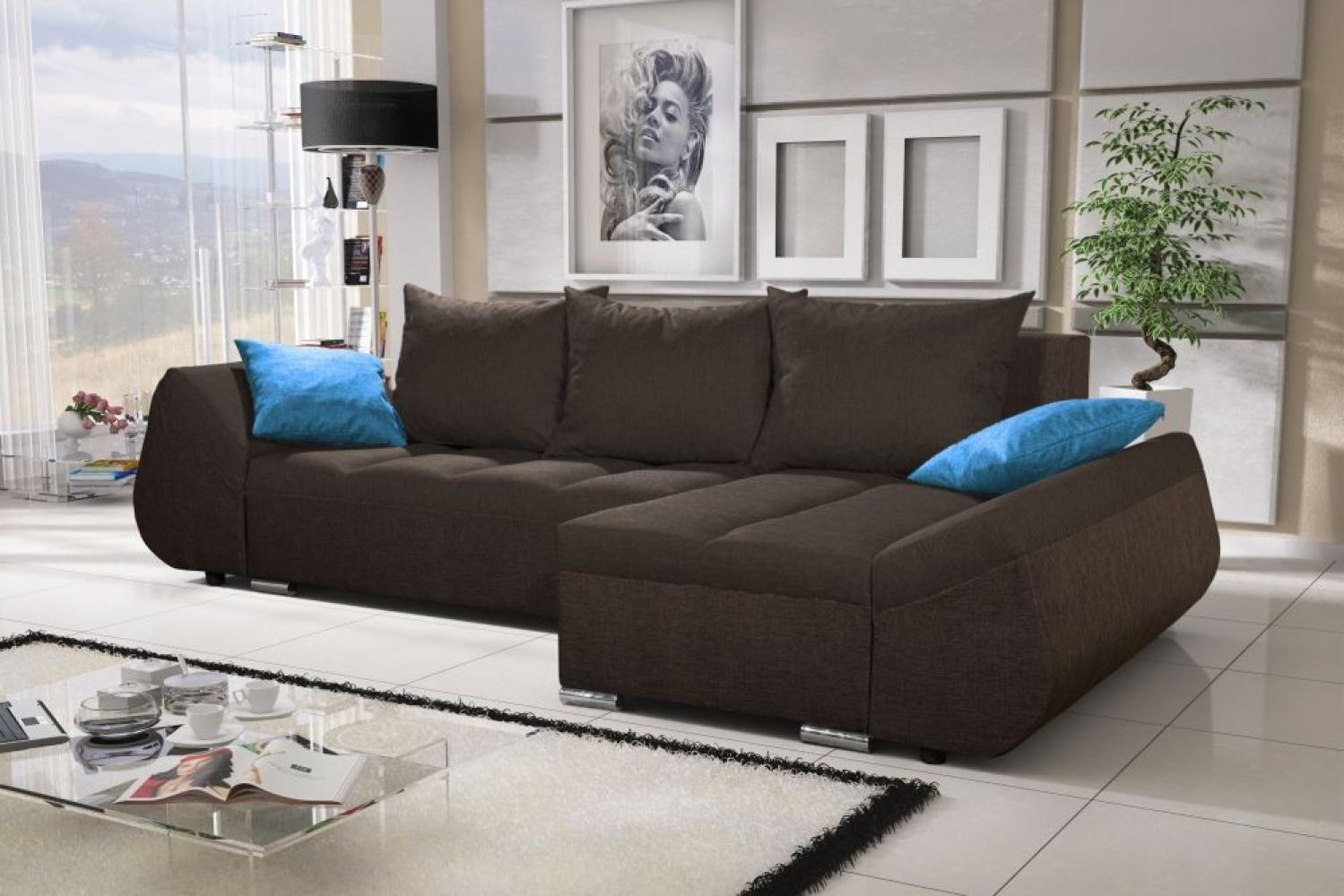 Ecksofa Sofa KLEO mit Schlaffunktion Dunkelbraun Ottomane Rechts Bild 1