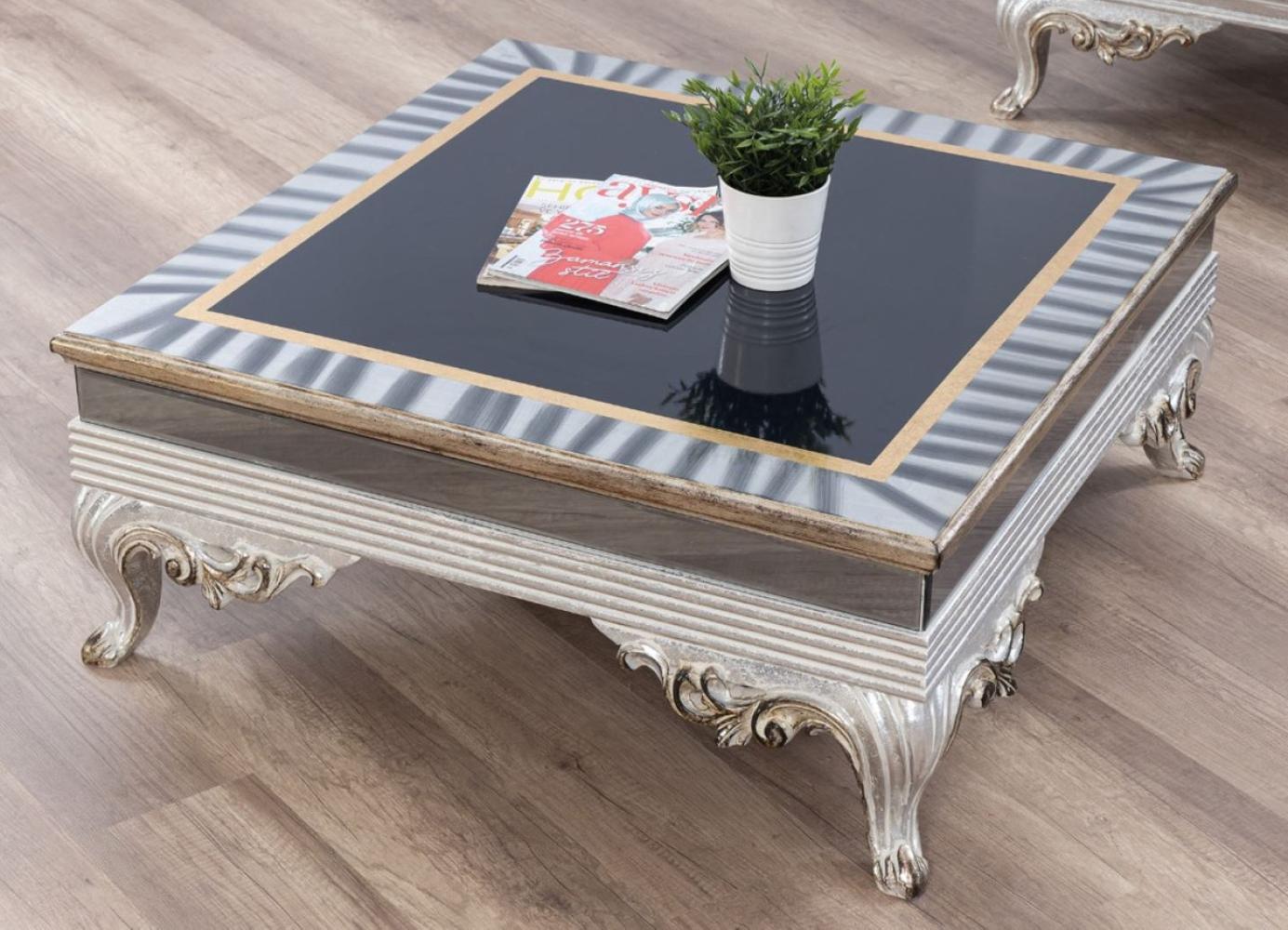 Casa Padrino Luxus Barock Wohnzimmertisch Schwarz / Silber / Gold 102 x 102 x H. 41 cm - Edler Massivholz Couchtisch im Barockstil - Barock Wohnzimmer Möbel Bild 1