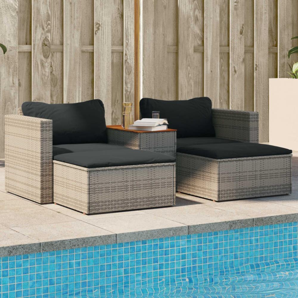vidaXL 5-tlg. Garten-Sofagarnitur mit Kissen Grau Poly Rattan Akazie 365726 Bild 1