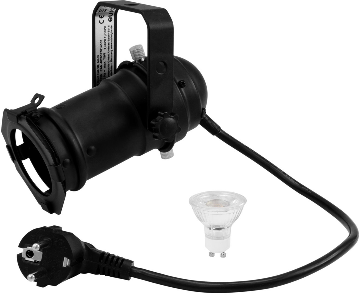 EUROLITE Set PAR-16 Spot GU-10 schwarz + GU-10 230V LED SMD 7W 3000K Bild 1