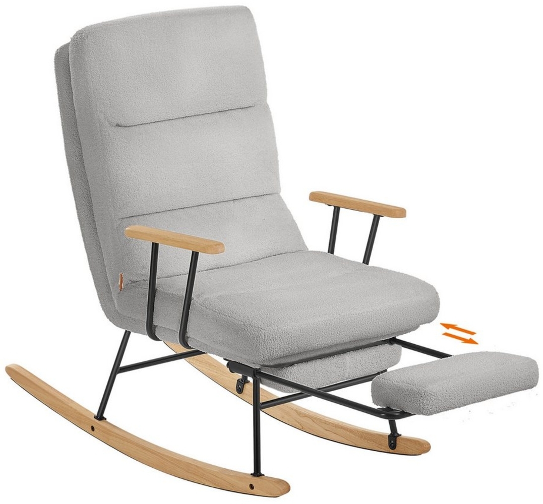 SONGMICS HOME Schaukelstuhl, Füße aus Kautschukholz, Schaukelsessel, Fleece Oberfläche, 4-Fach verstellbare Rückenlehne, bis 160 kg belastbar, für Schlafzimmer, Wohnzimmer, Taubengrau Bild 1