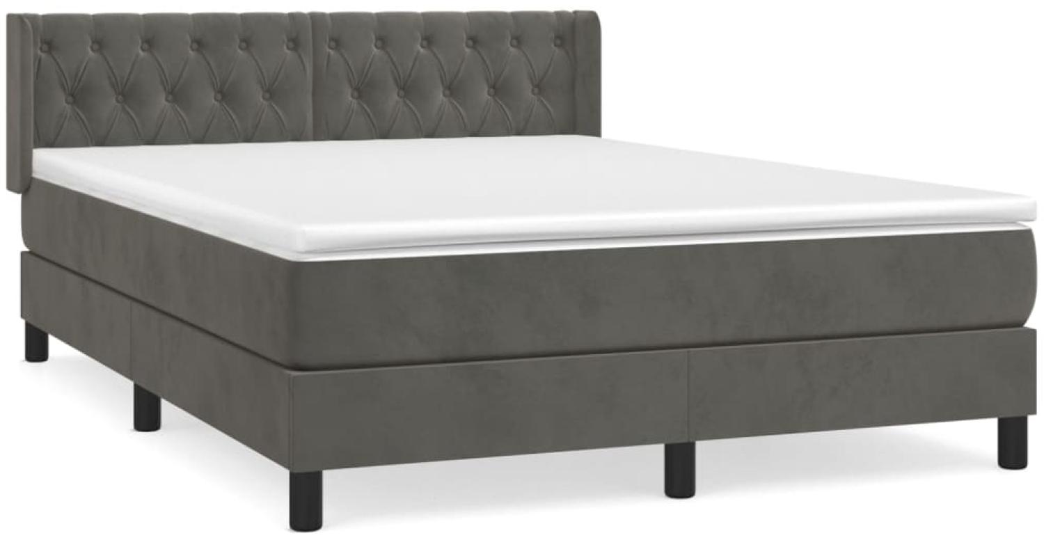 vidaXL Boxspringbett mit Matratze Dunkelgrau 140x200 cm Samt 3131142 Bild 1