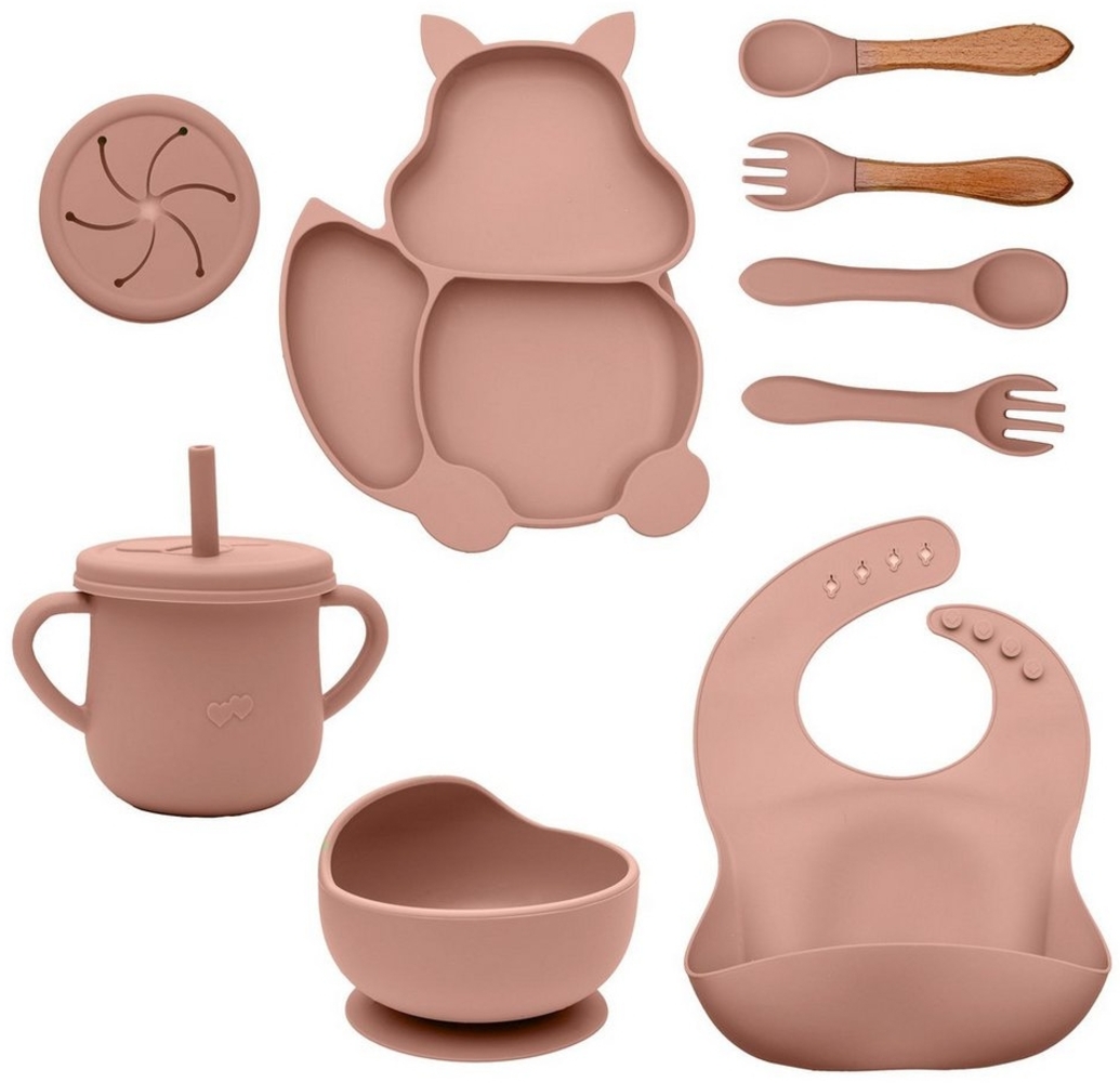 Intirilife Kindergeschirr-Set (8-tlg), 8 Personen, Silikon, Baby Geschirr Set Fütterungsset Silikon Strohhalm Lätzchen (8-tlg) Bild 1