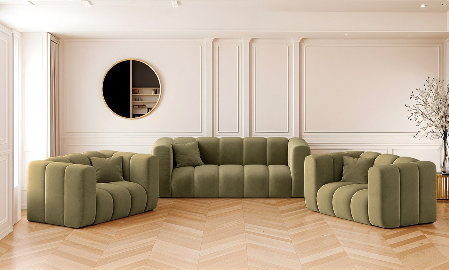 Kaiser Möbel Loungeset Sofagarnitur 2+1+1 Couchgarnitur serie Grand Stoff Haga und Salvador Bild 1