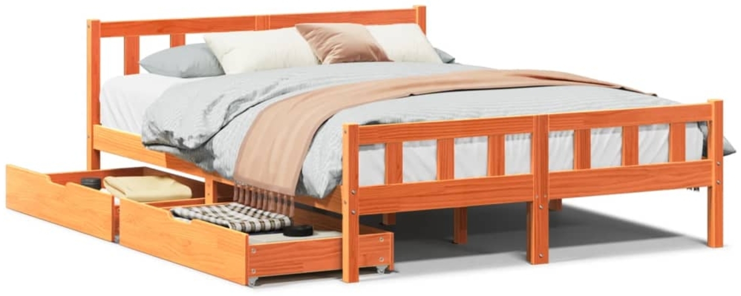 vidaXL Massivholzbett ohne Matratze Wachsbraun 150x200 cm Kiefernholz 3301591 Bild 1