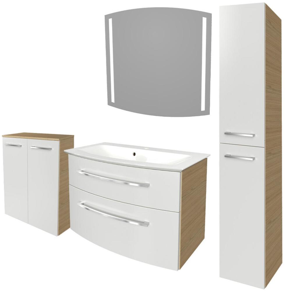 Fackelmann B.STYLE Badmöbel Set5-teilig, 83 cm, Weiß/Braun + Spiegel + 2 Badschränke Bild 1