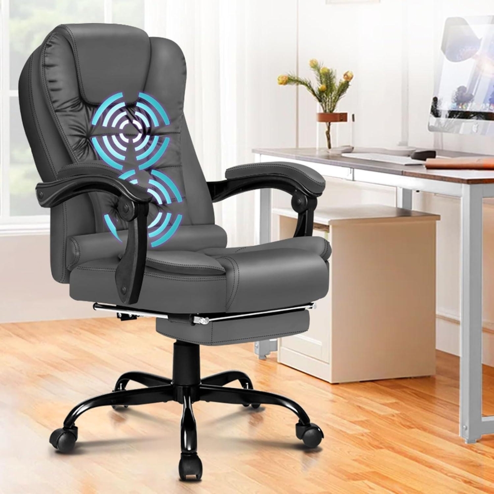 Ergonomischer Bürostuhl Massage Fußstütze 180 kg Grau Leder Bild 1