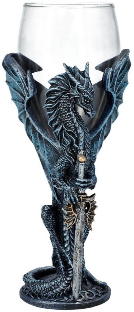 Figuren Shop GmbH Becher Glas Kelch Drache - Sea Blade - Weinkelch Fantasy Drachenfigur Deko, Kunststein (Polyresin), Glas Bild 1