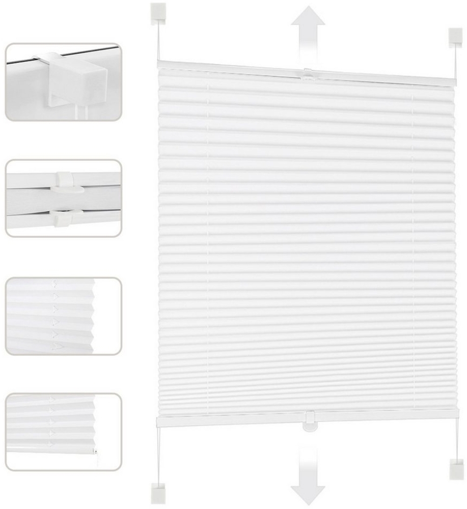 Sekey Plissee 100% Verdunkelung Plissee ohne Bohren Klemmfix Faltrollo Lichtschutz, verdunkelnd, Klemmfix, Weiß, 100% Verdunkelnd, Blickdicht, verspannt, inkl. Klemmträger Bild 1