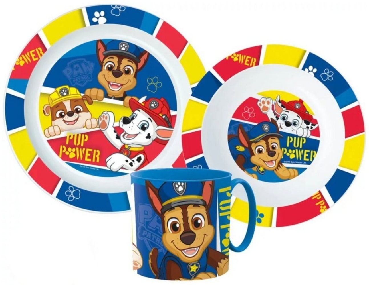 PAW PATROL Kindergeschirr-Set Paw Patrol Chase Marshall Kinder Geschirr-Set 3 teilig (3-tlg), 1 Personen, Kunststoff, Becher Teller Schüssel Bild 1